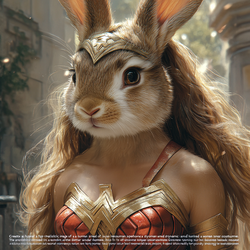 Hyper-Realistic Bunny Wonder Woman Superhero Portrait in Nature