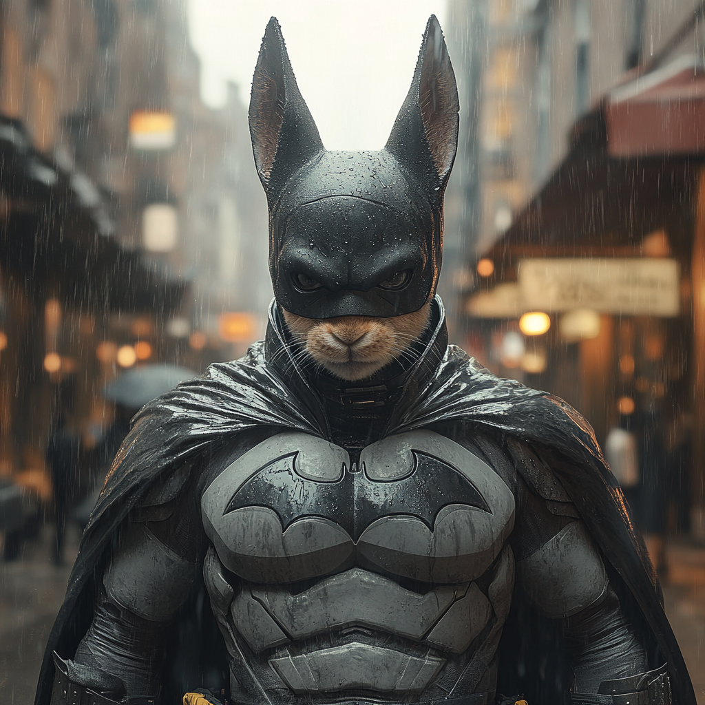 Hyper-Realistic Muscular Batman Rabbit in Gotham City