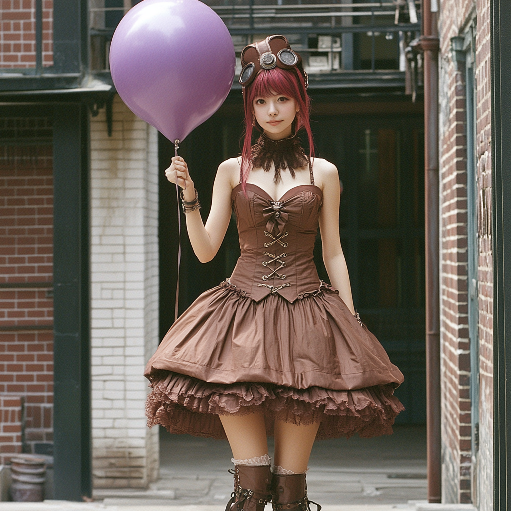 Hyper-Realistic Steam Punk Lady with Purple Balloon