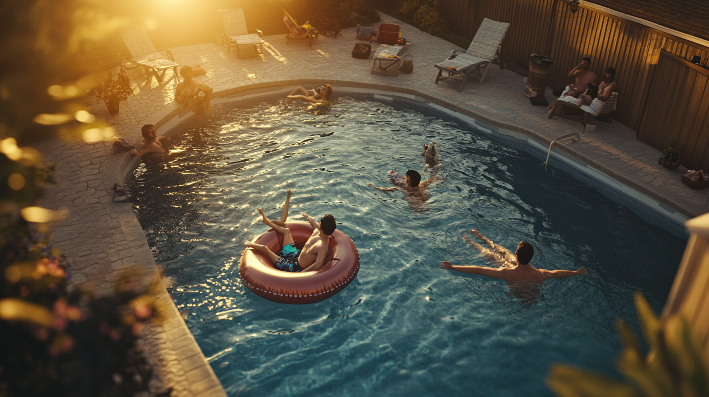 Hyper Realistic Sunset Pool Scene, Studio Lit