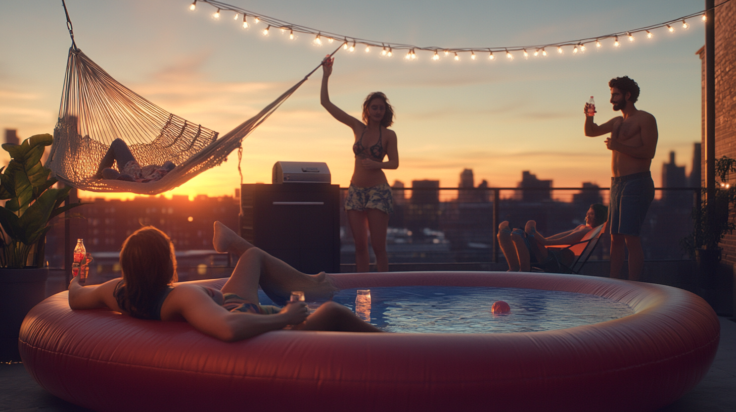 Hyper Realistic Sunset Rooftop Photo With Friends