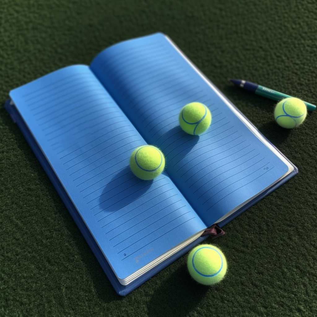 Hyper Realistic Tennis Balls and Notebook on Blue Padel Court