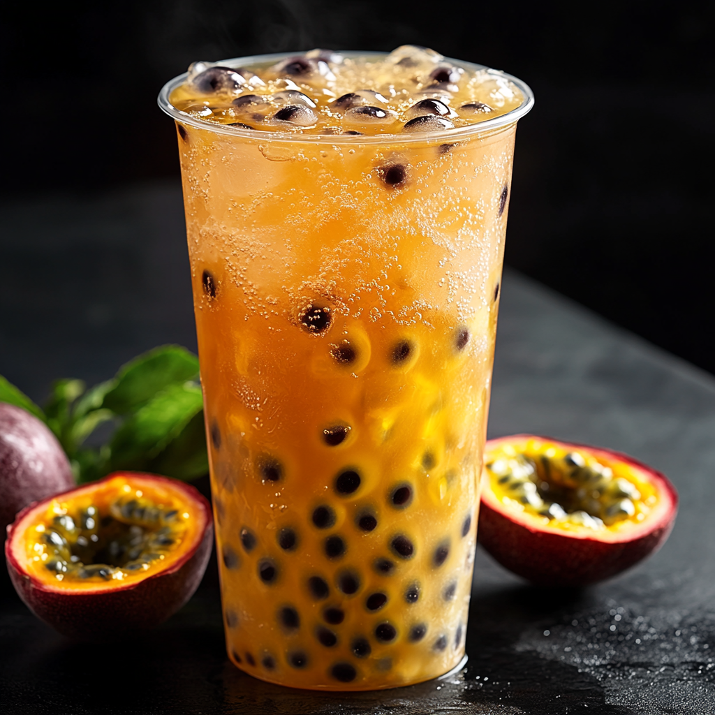 Hyper-realistic 16K Photo Passion Fruit Iced Tea