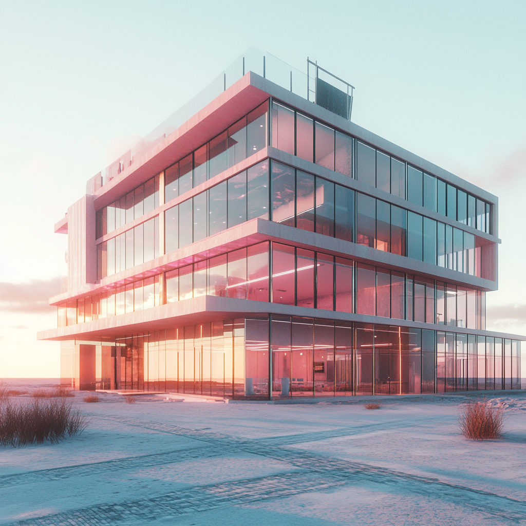 Hyper-realistic 3D render of modern hotel under construction.