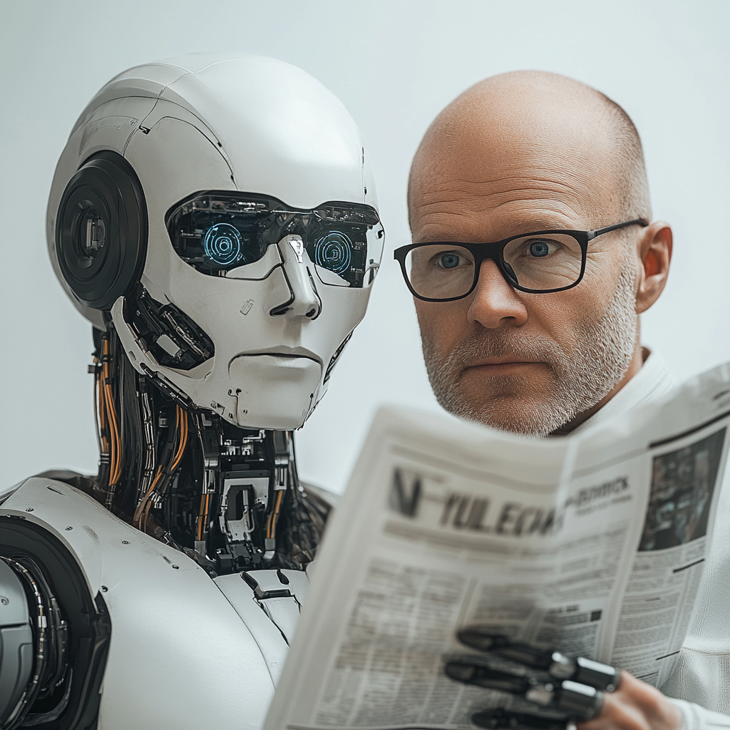 Hyper realistic AI robot delivering newspaper to Swedish man