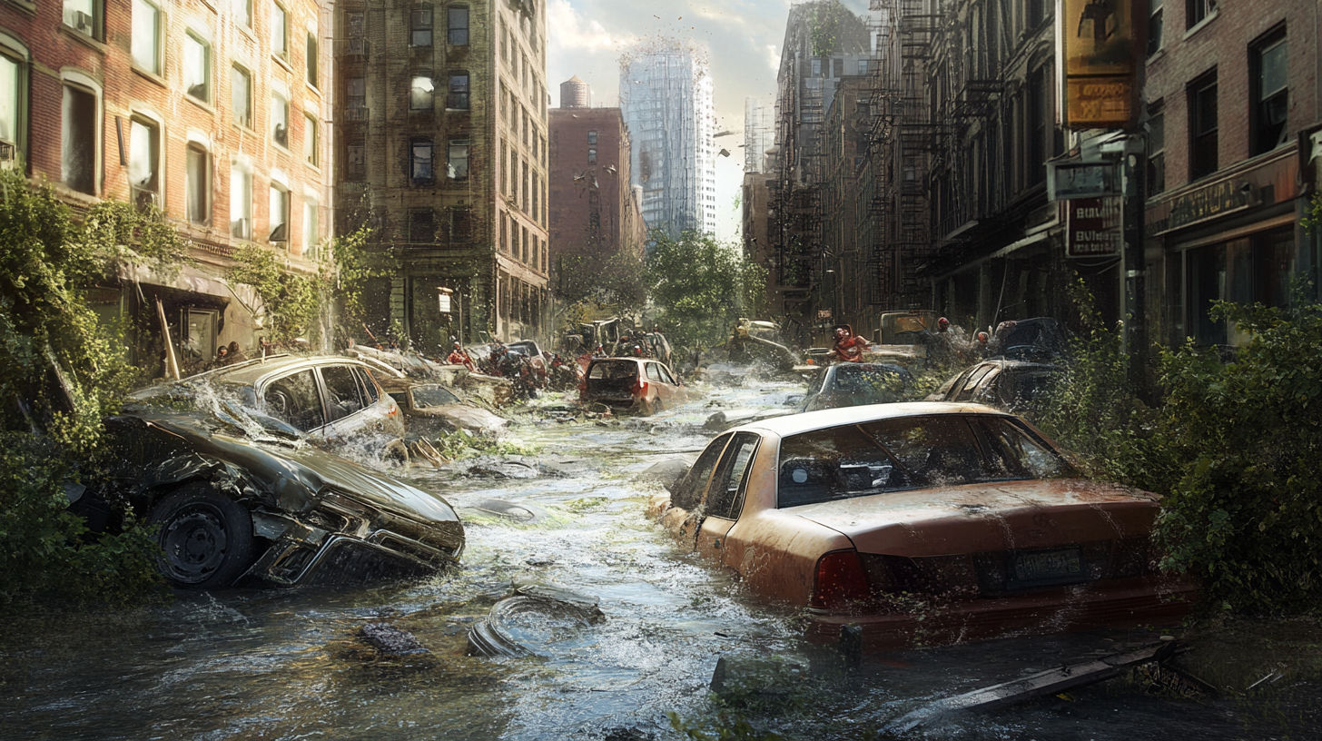 Hyper-realistic image in New York captures broken cars.