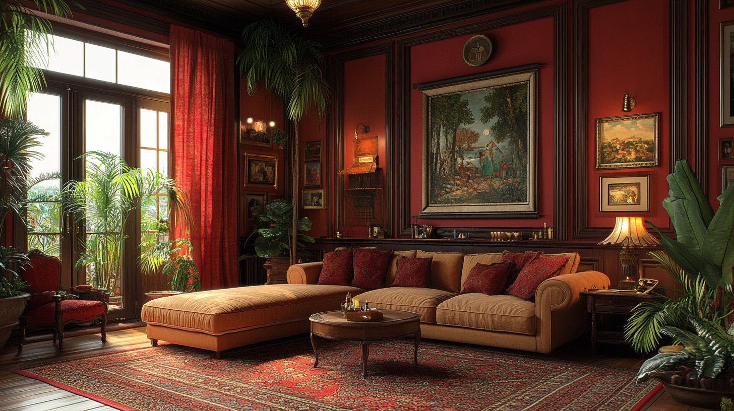 Hyper-realistic living room inspired by The Klumps, visually complex.