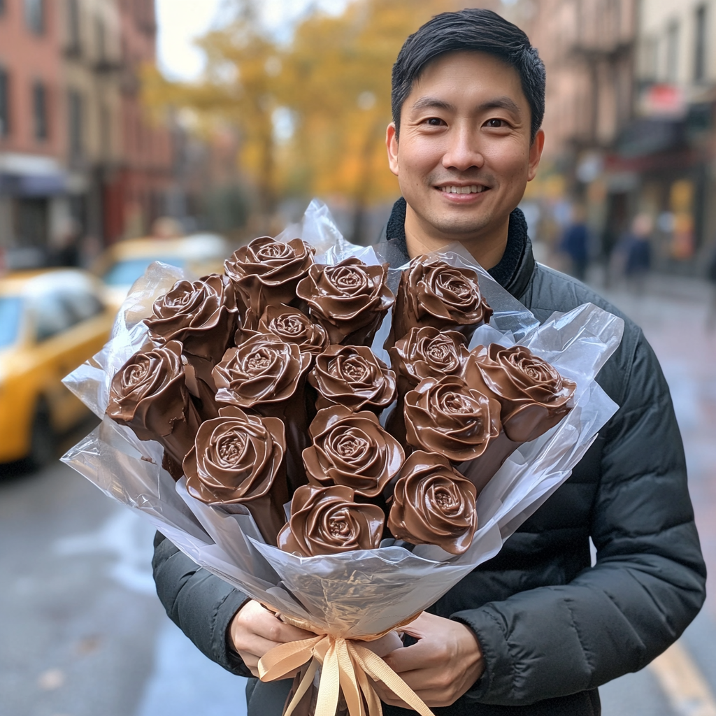 Hyper realistic milk chocolate rose bouquet for girlfriend gift.