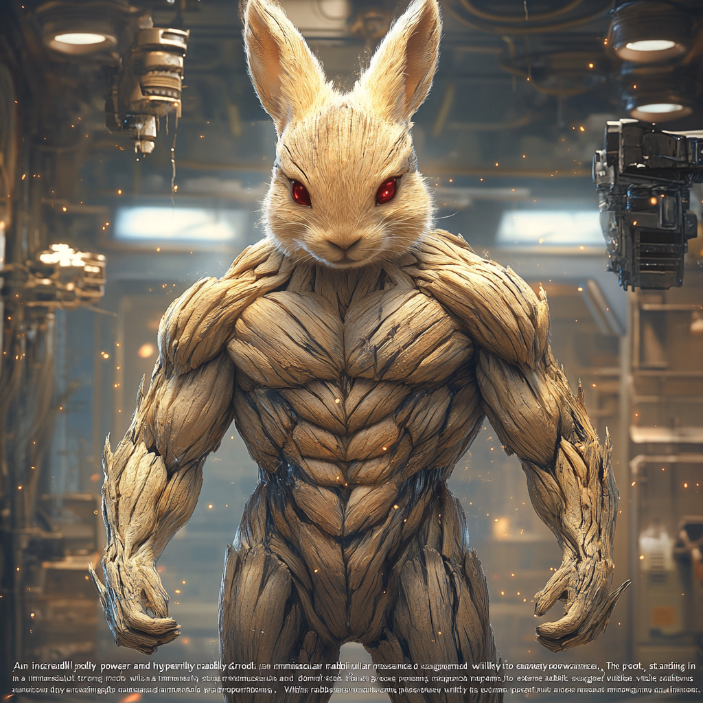 Hypermuscular Groot Rabbit with Mystical Power Pose