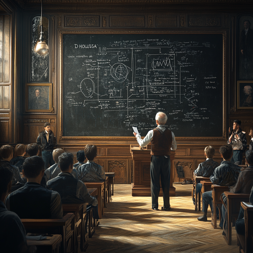 Hyperrealistic Image of Dr. Houssay Teaching Scientists