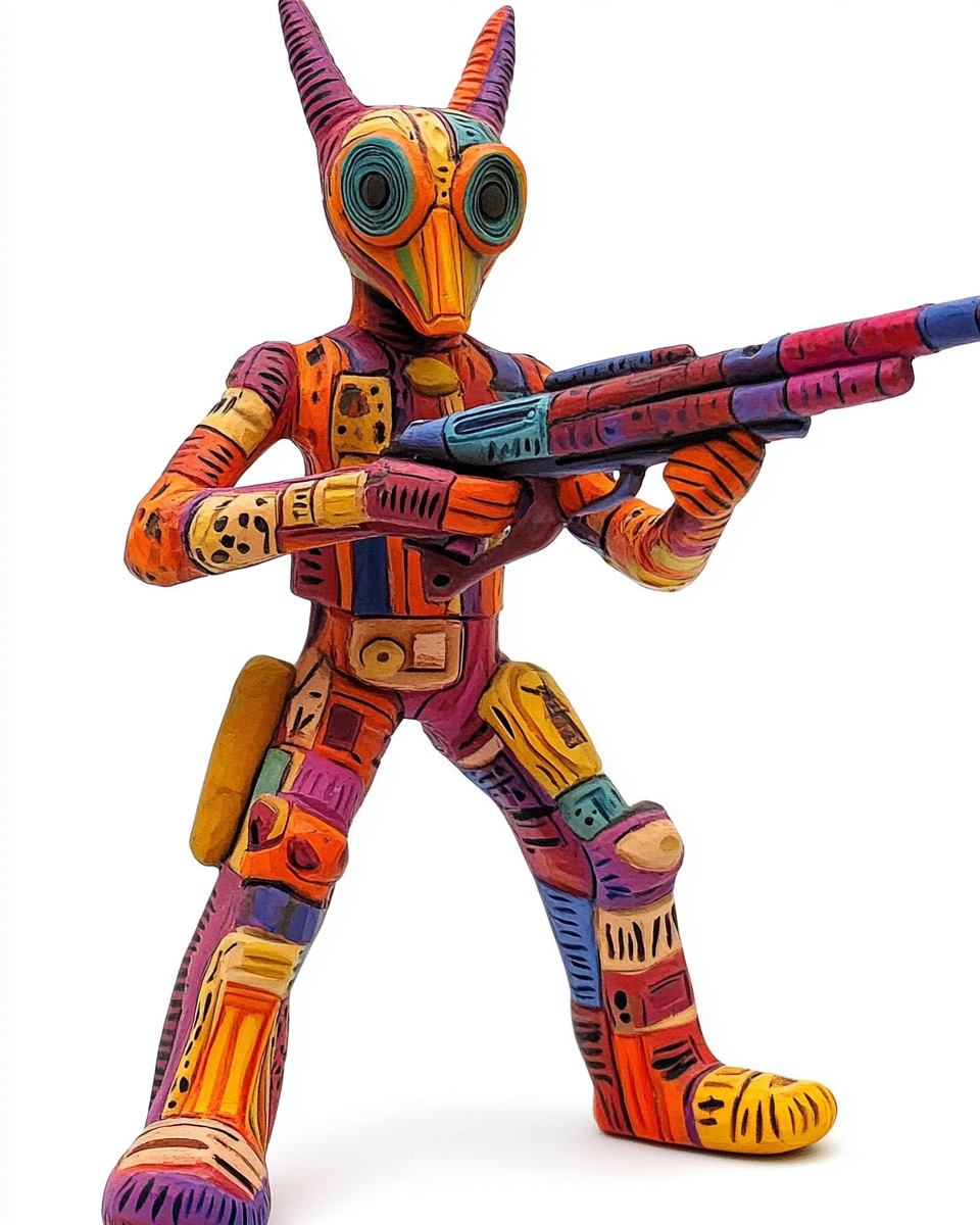 IG-11 bounty hunter transformed into colorful alebrije sculpture.