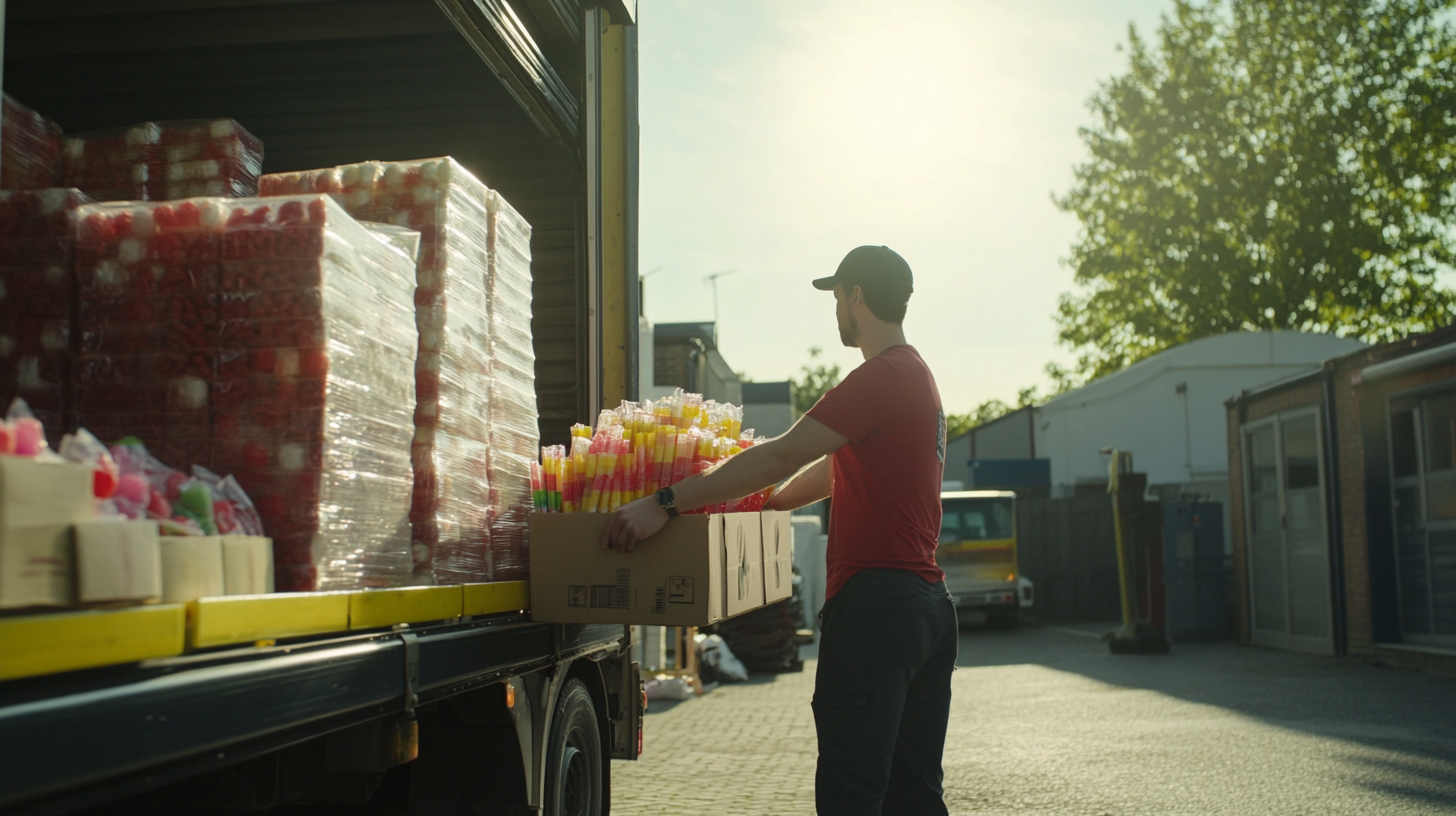 Ice lollies delivered outdoors, process shown in detail.