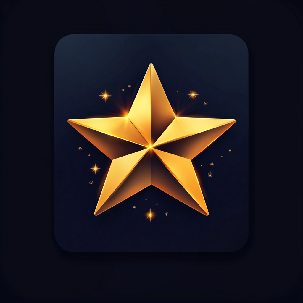 Icon of golden star on dark gradient background.