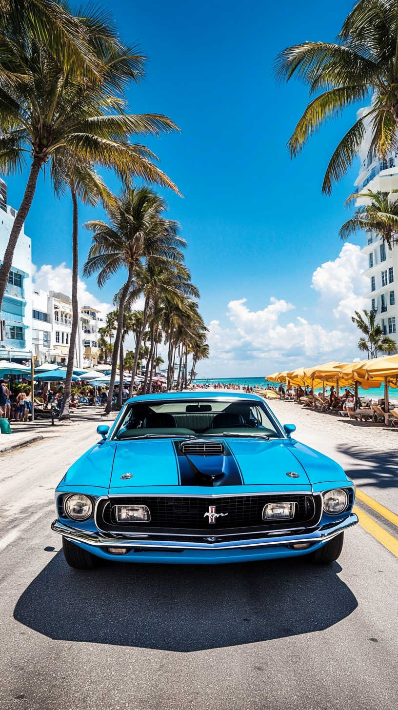 Iconic 1969 Boss Mustang in Miami Beach scene