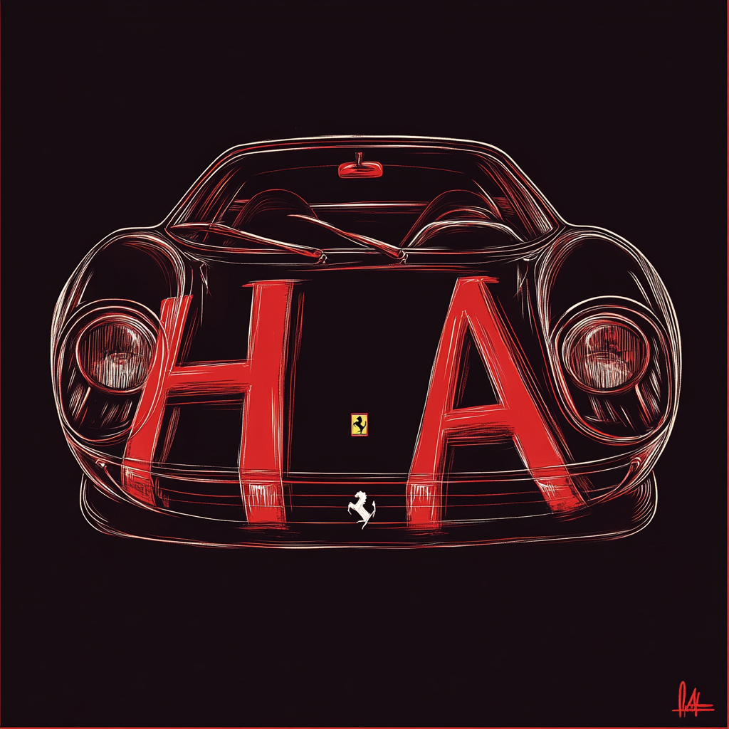 Iconic Ferrari Dino shape formed by typography word 'HA'