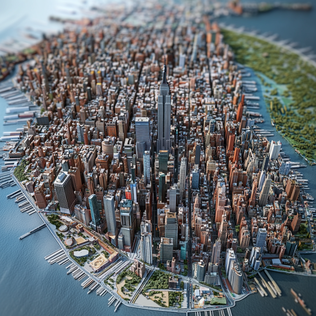 Iconic Manhattan skyline captured from a bird's-eye view.