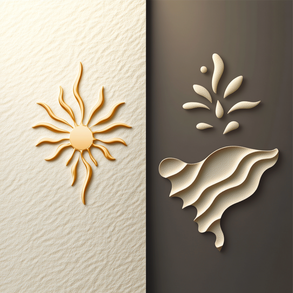 Iconic minimalist logo representing sand, sea, and spirits.