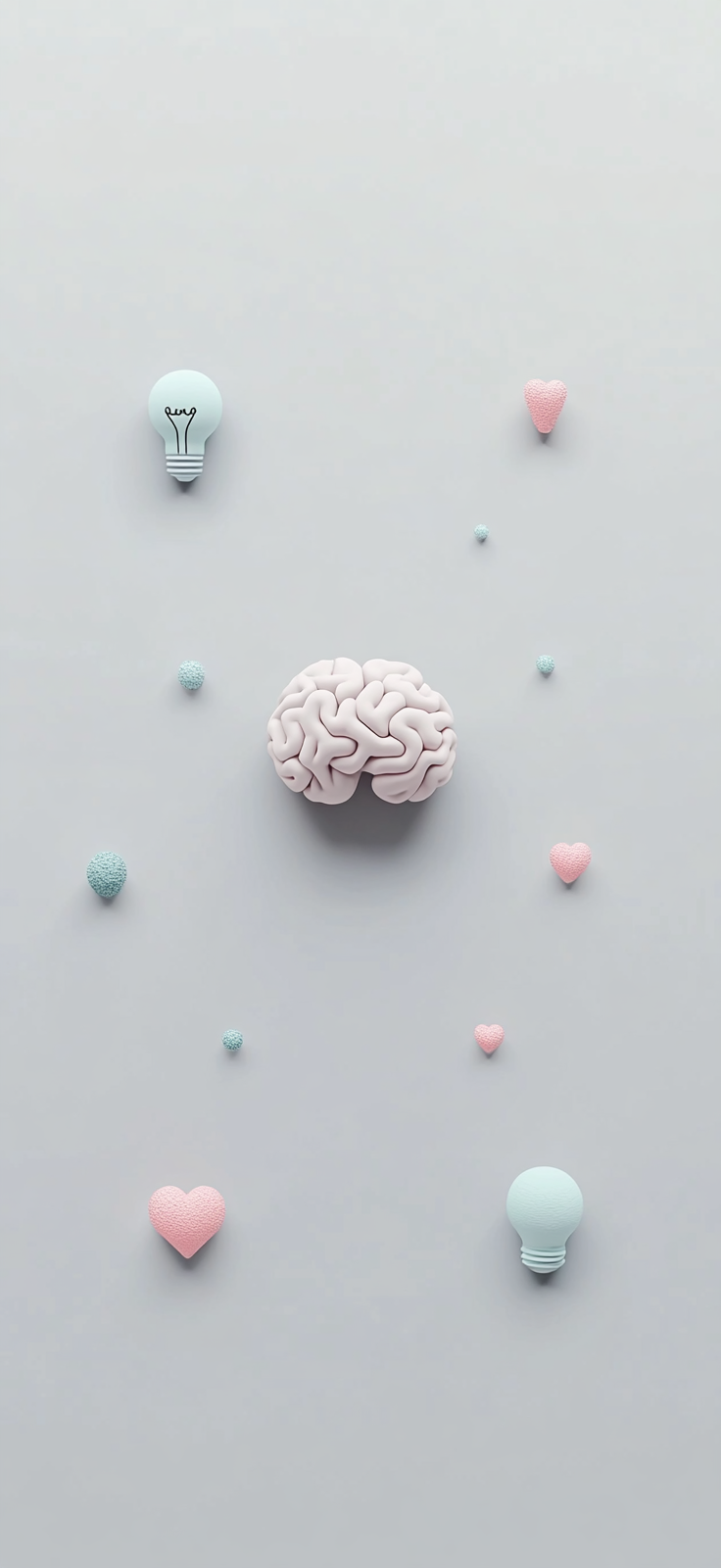 Icons of Brain, Heart, and Lightbulb on Gray Background