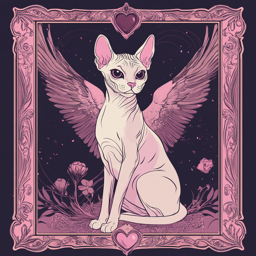 Illustrate Sphynx cat on love-themed tarot card.