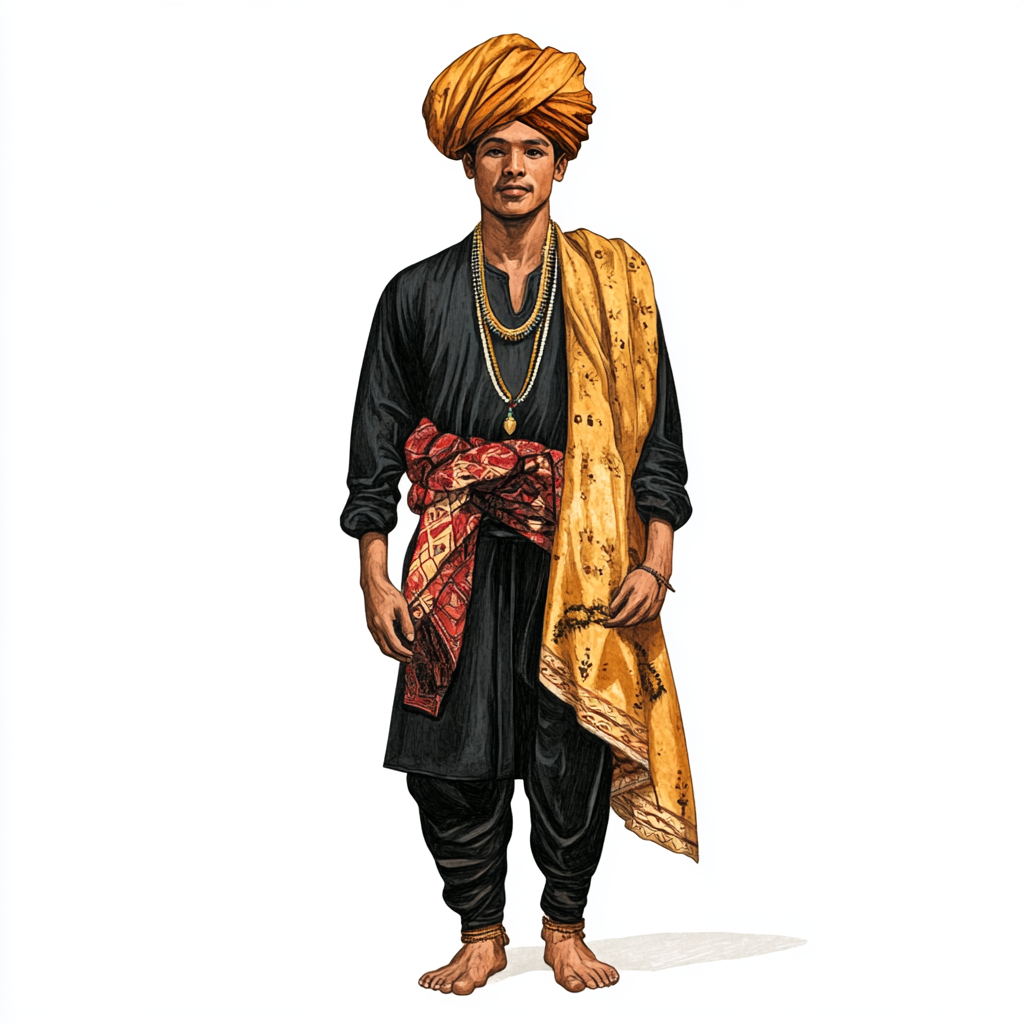 Illustration of Khasi Tribe Young Man in Traditional Dress