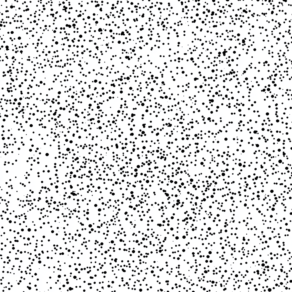 Illustration of black and white speckles on paper.