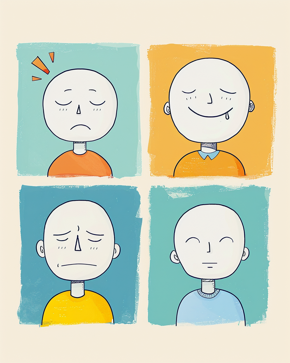 Illustration of change from sad to happy emotions.