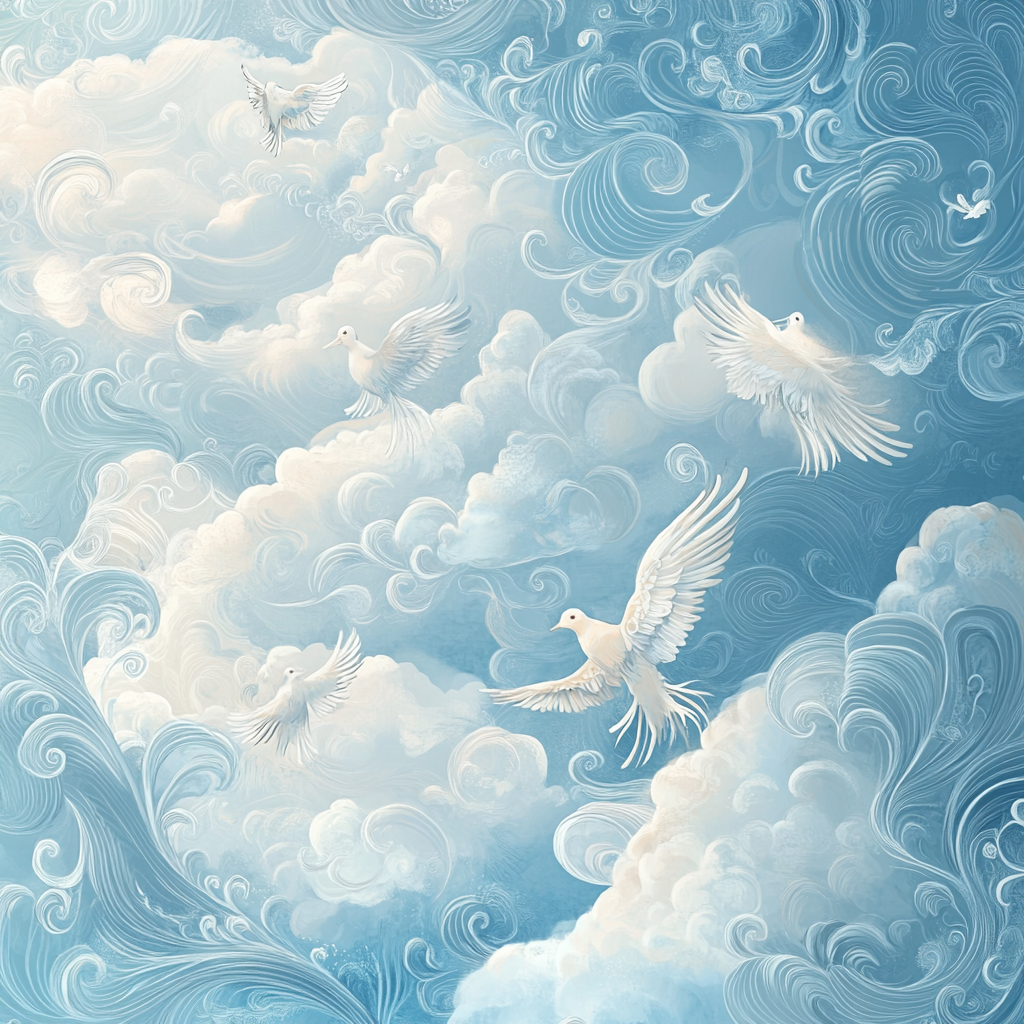 Illustration of delicate clouds and whimsical birds inspired.