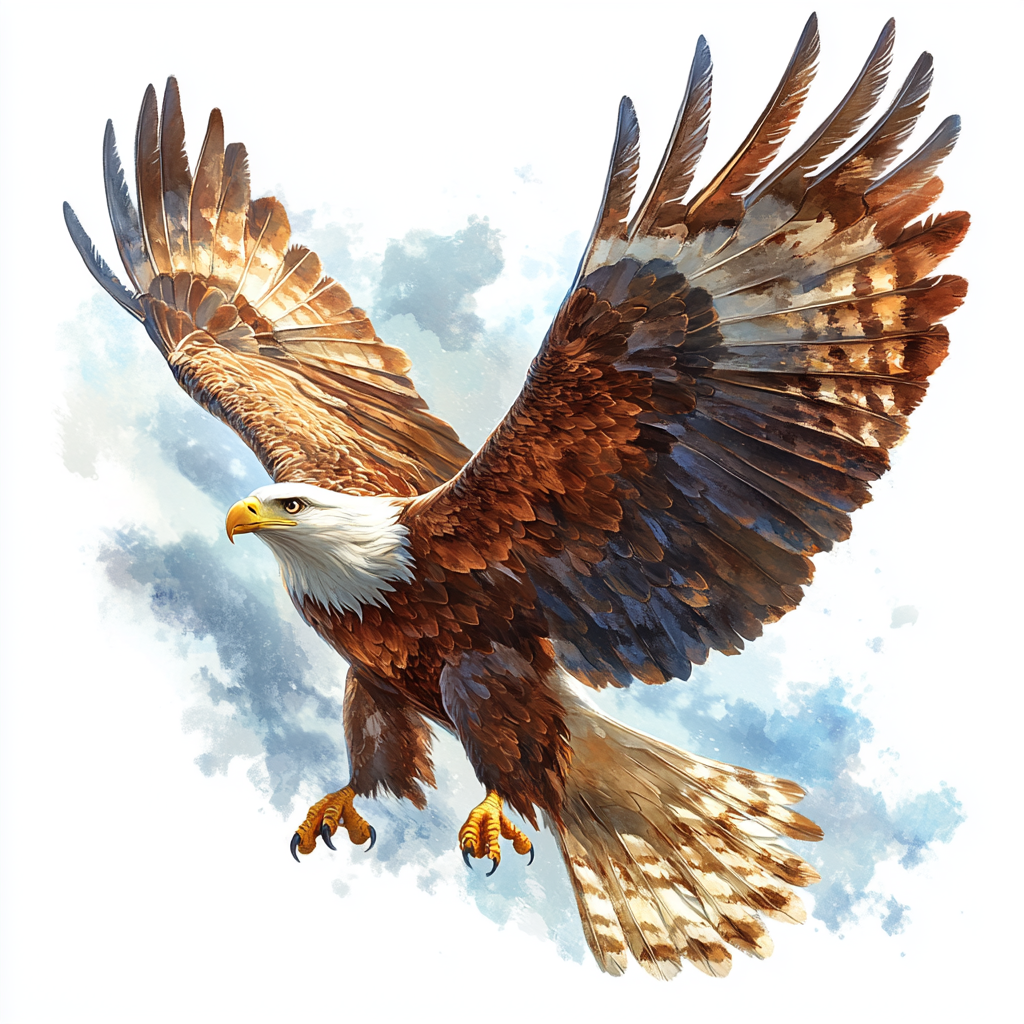 Illustration of eagle flying in the sky, text style.