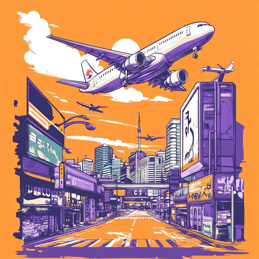 Illustration of large orange T-shirt with Korean design