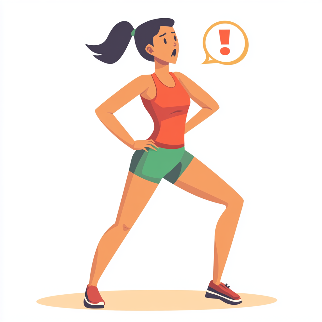 Illustration of woman in red tank top pulling leg.