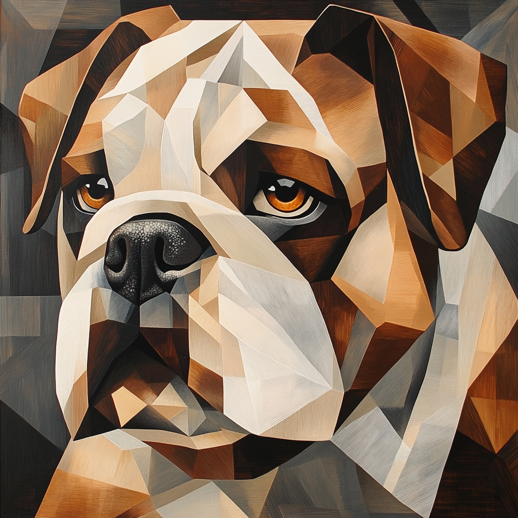 Image of English Bulldog in Cubist style.