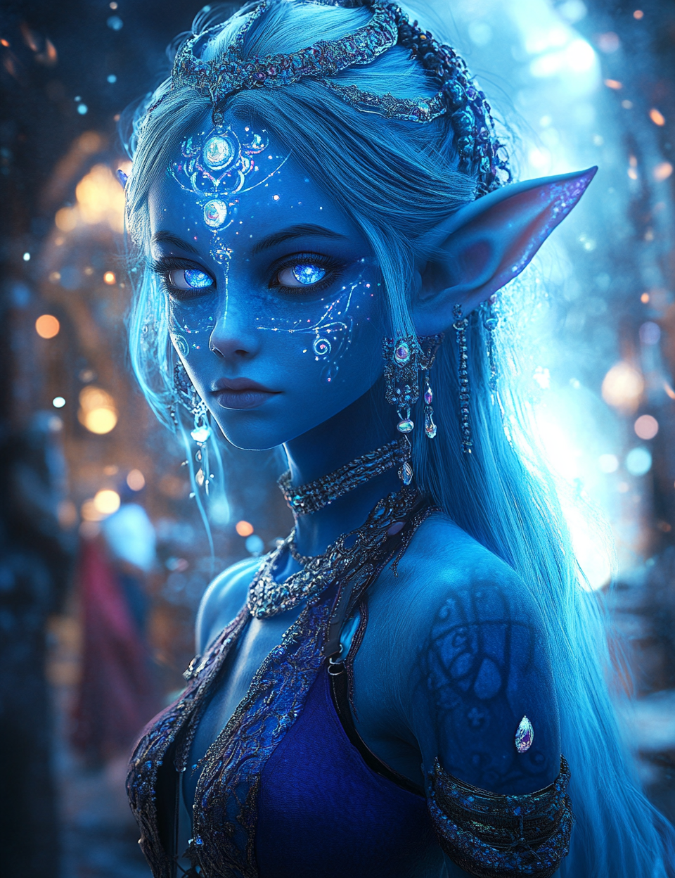 Image of blue skinned alien girl in ethereal, intricate composition