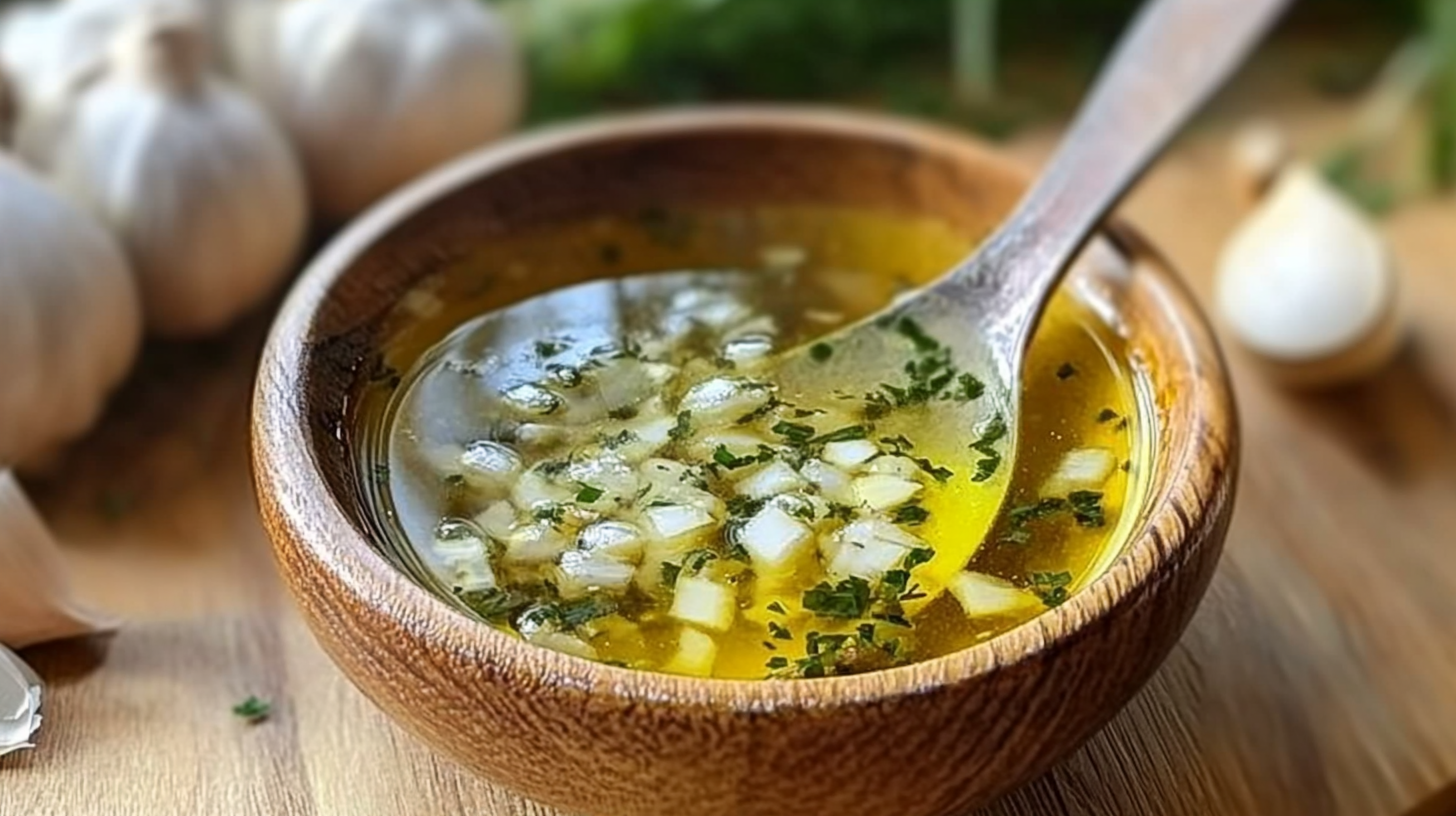 Image of delicious garlic infused olive oil with ingredients.