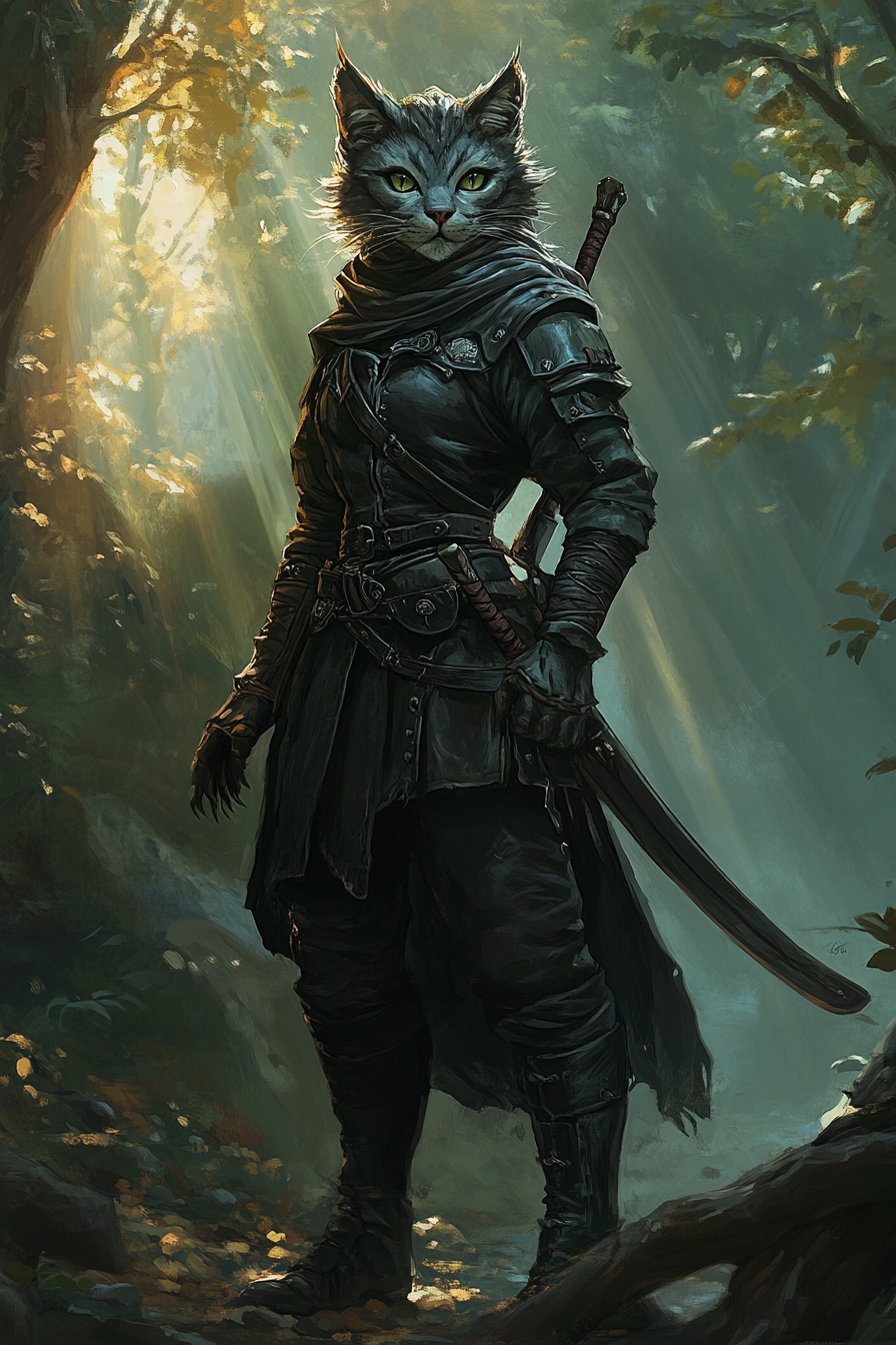 Image of feral drow female ranger in forest.