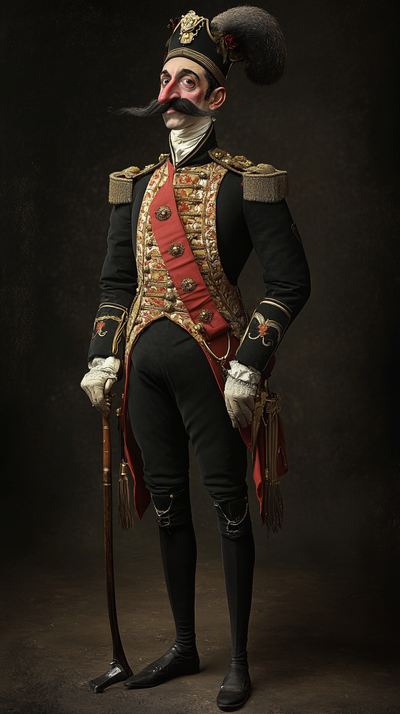 Image of tall man in ornate soldiers uniform.