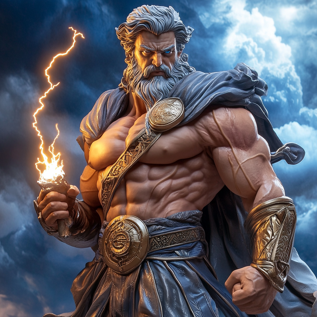 Majestic Zeus, King of Olympus, with thunderbolt