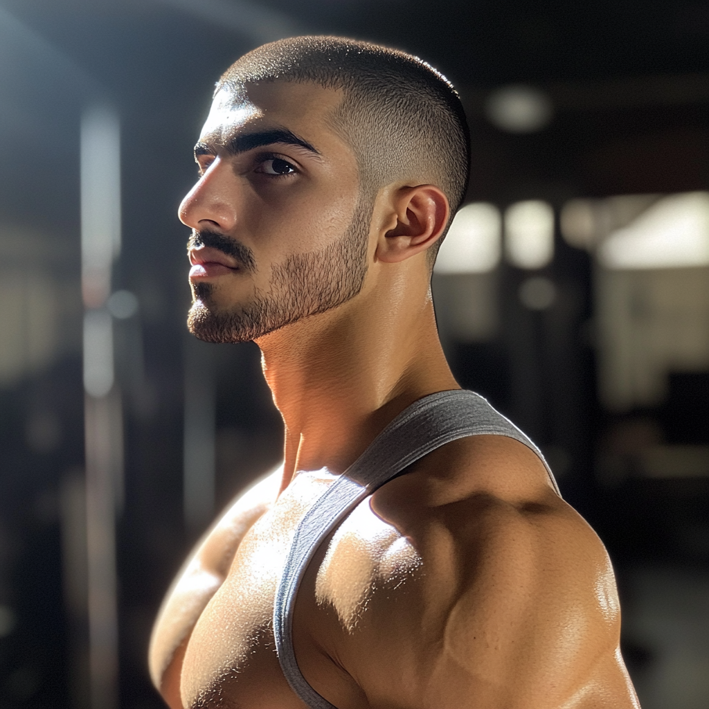 Image: Strong young man working out at gym