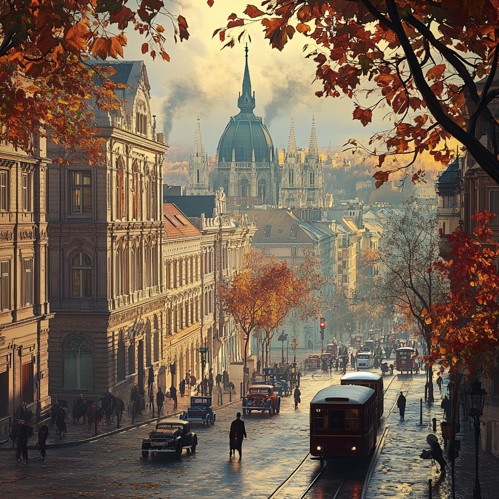 Imaginative photograph of old Budapeste city in 1900s.