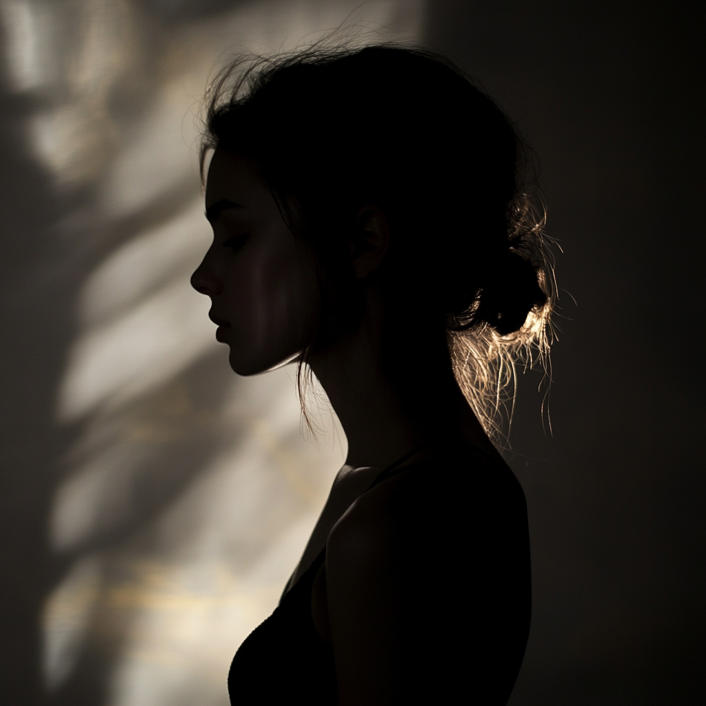 Impressionist Silhouetted Model Photorealistic Volumetric Light Background