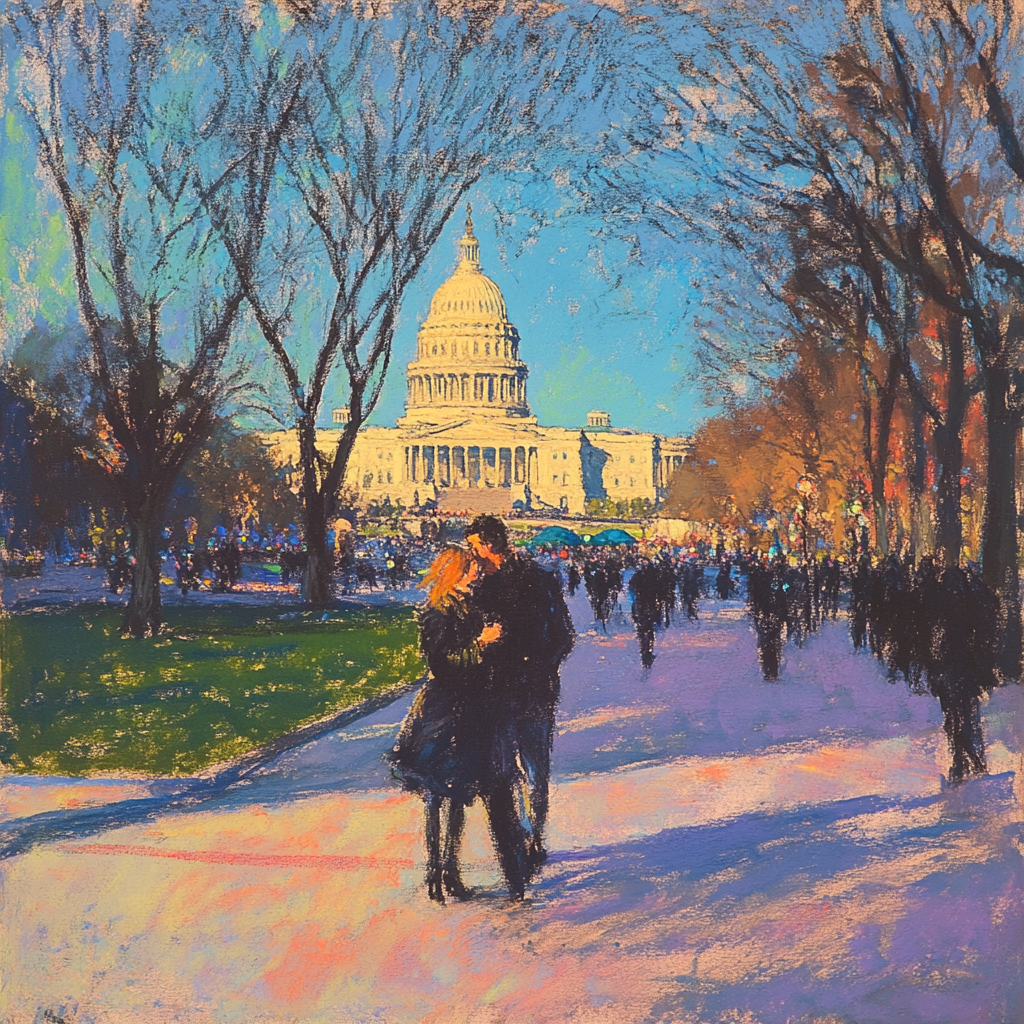 Impressionista pintura terracota neon azul Washington DC.