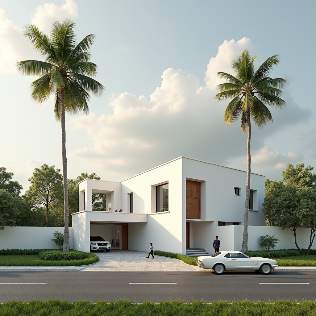 Indian Afternoon with Coconut Trees and Road Scene