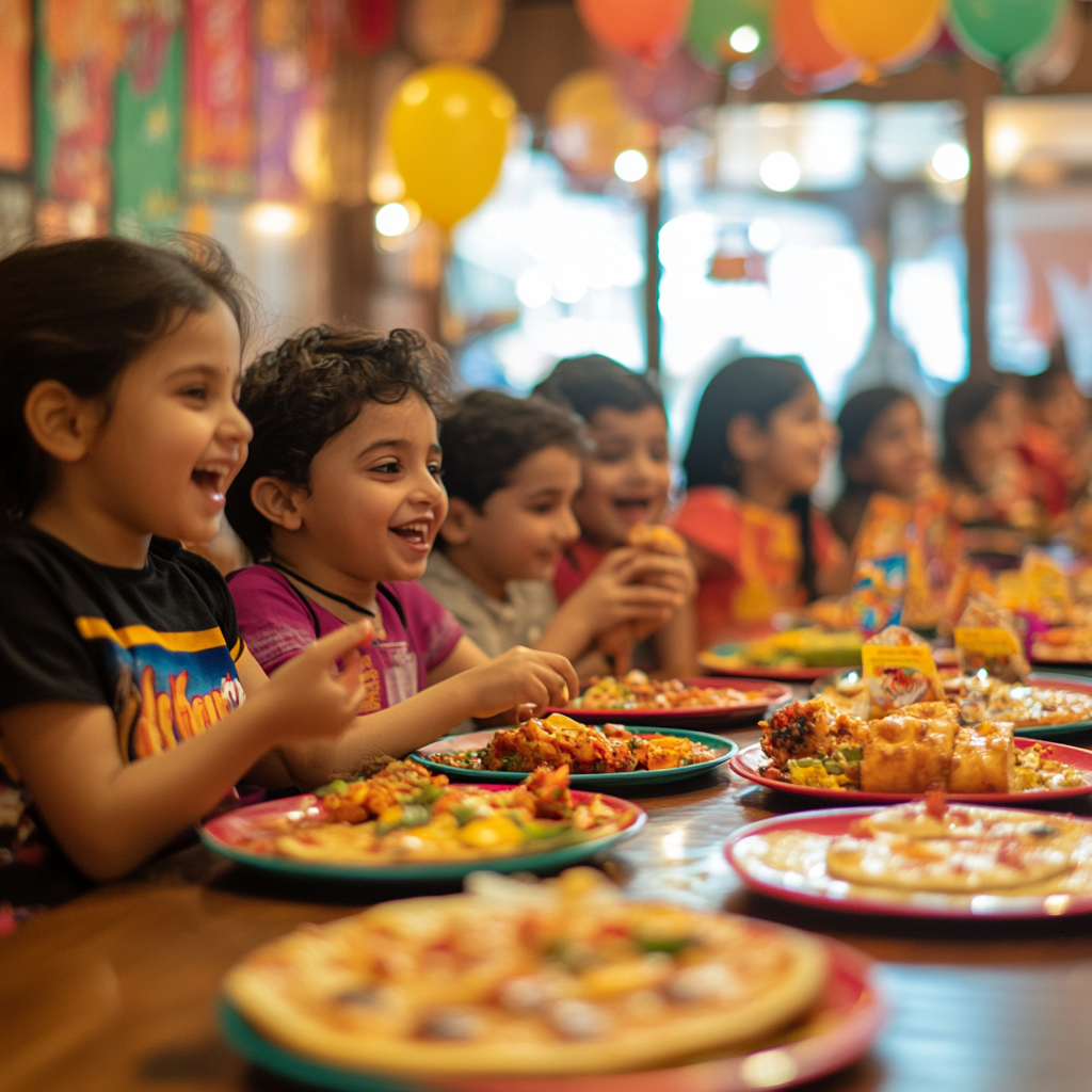 Indian Children Celebrating Children's Day at a Restaurant