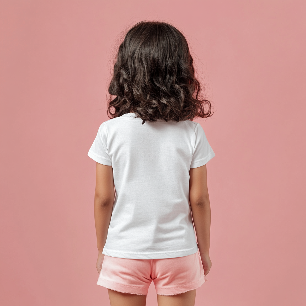 Indian girl in white outfit with curly hair.