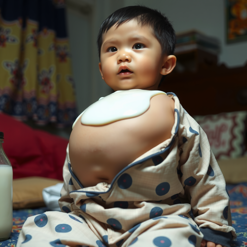 Indonesian Boy's Belly Expands Drinking Weight Gain Milk