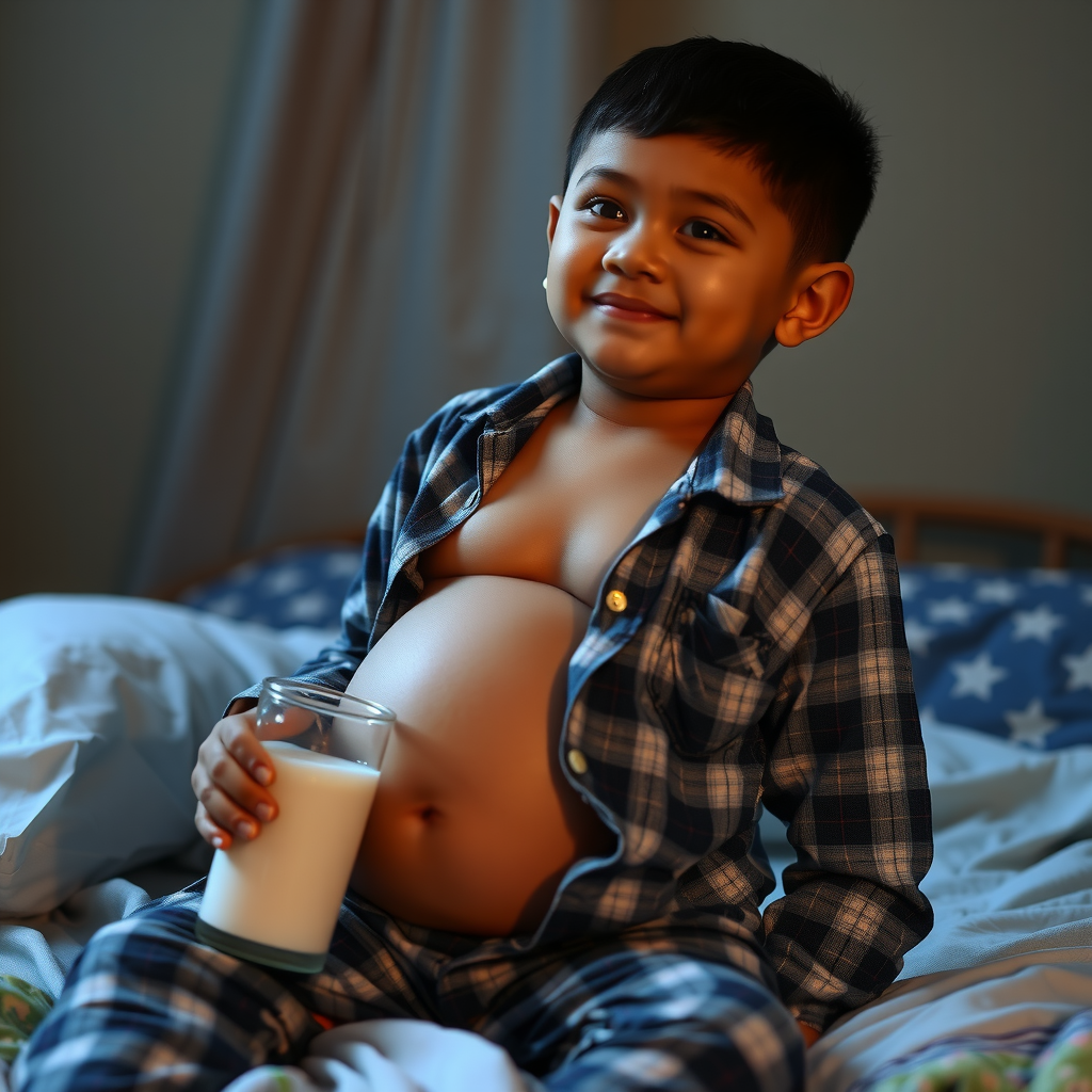 Indonesian Boy Drinking Weight Gain Milk at Night