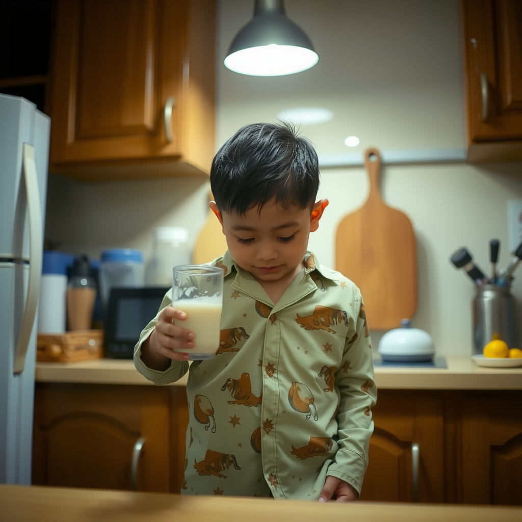 Indonesian Boy Drinking Weight Gain Milk at Night