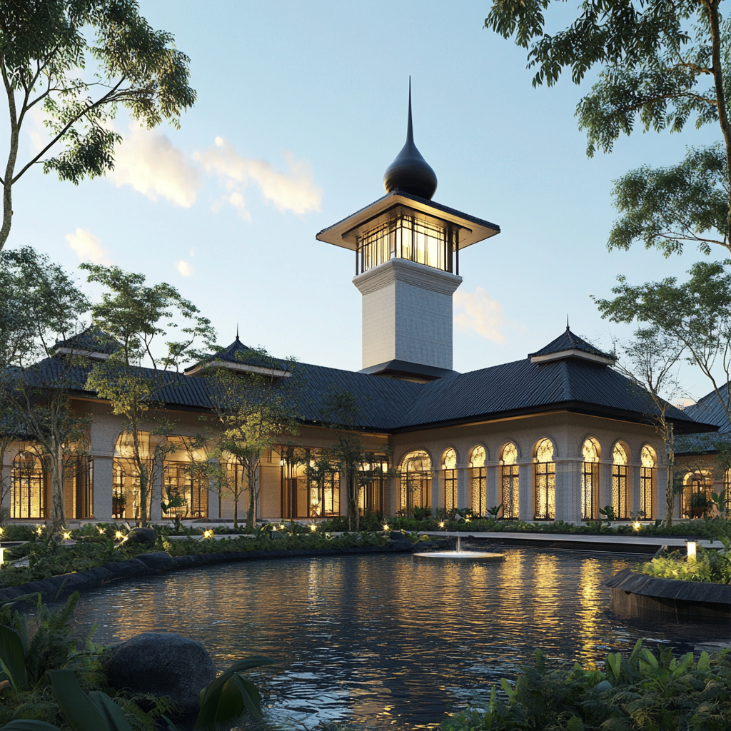 Indonesian-inspired mosque with modern sustainable design.