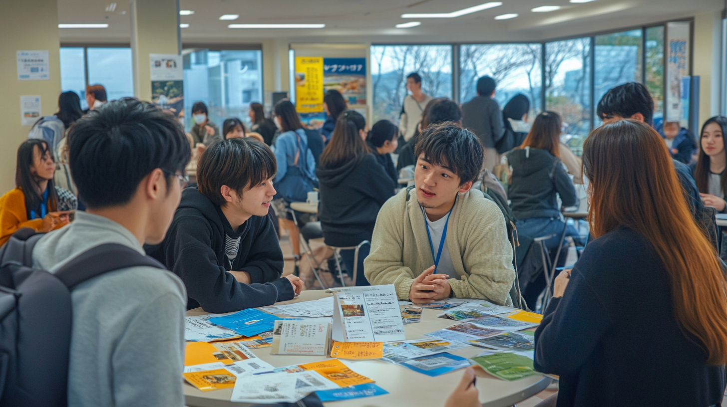 Indoor event in Japan for regional relocation discussion.