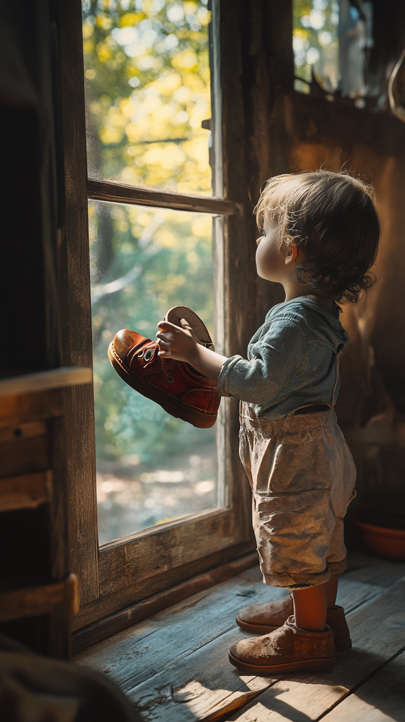 Inheriting handmade shoes: a child's curious delight