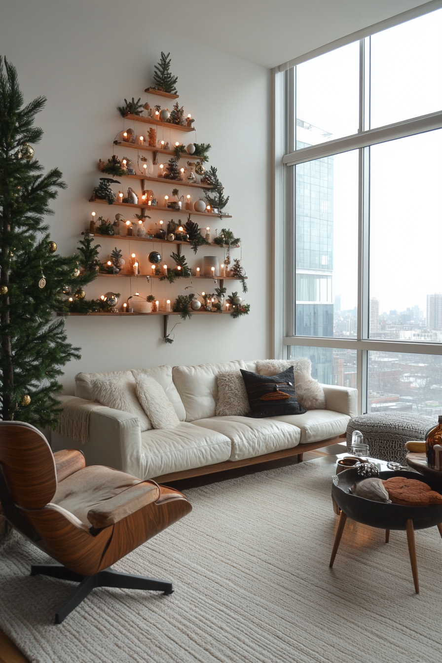 Innovative Christmas Tree Installation in Modern Living Room